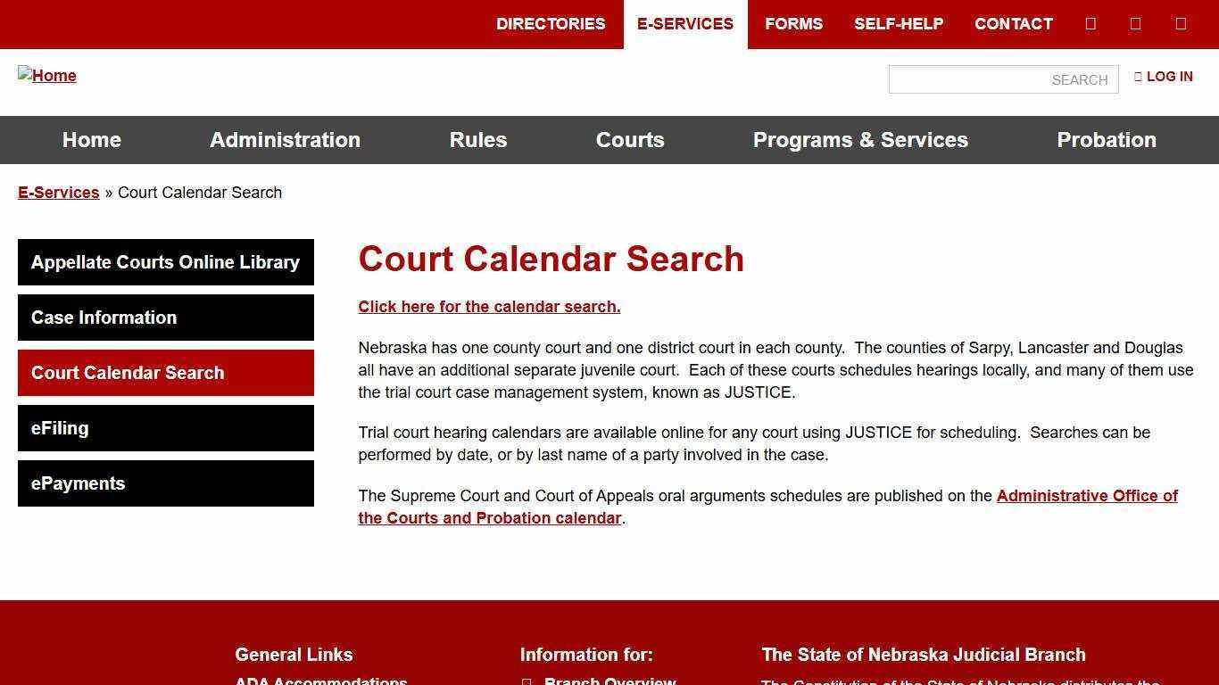 Court Calendar Search | Nebraska Judicial Branch