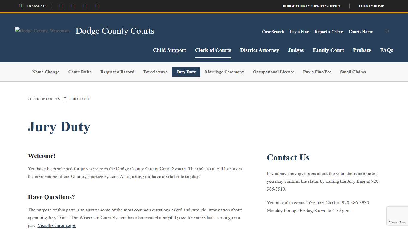 Jury Duty - Dodge County, Wisconsin